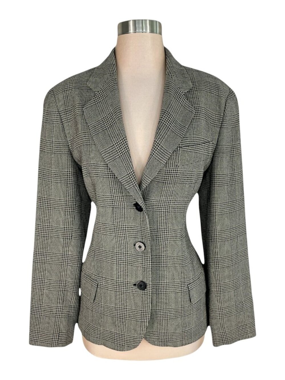 Giorgio Armani Le Collezioni Black Plaid Checked Jacket Blazer Career 44 US 10